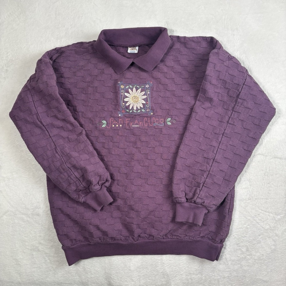 VTG Crazy Shirts San Fransico Purple LS Collared Pullover Sweater Mens M